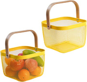 Wire Mesh Steel Basket with Handle | Small | Yellow | 25*25*18 cm