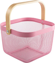 Wire Mesh Steel Basket with Handle | Small | Pink | 25*25*18 cm