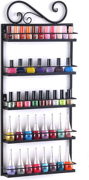 5-Tier Wall-Mounted Iron Nail Polish Display Rack (1 pair) | Black (rack only)