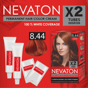 Nevaton Permanent Hair Color Cream Set (2 Tubes+Oxidation) - 8.44 Cinnamon Copper