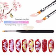 8 Pcs Nail Art Flower Drawing Brush Set | Black Nail Art Brush