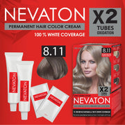 Nevaton Permanent Hair Color Cream Set (2 Tubes+Oxidation) - 8.11 Light Blonde Intense Ash