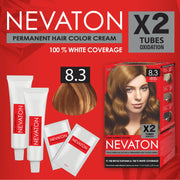 Nevaton Permanent Hair Color Cream Set (2 Tubes+Oxidation) - 8.3 Golden Blonde