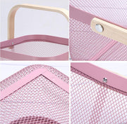 Wire Mesh Steel Basket with Handle | Small | Pink | 25*25*18 cm