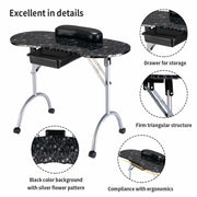 Foldable Manicure Station - Black Flower Design with Carry Bag MT-017F