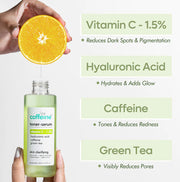 mCaffeine 1.5% Vitamin C 2 in 1 Toner-Serum with Green Tea for Glowing Skin - Reduces Dark Spots - 150 ml