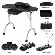 Foldable Manicure Station - Black Flower Design with Carry Bag MT-017F