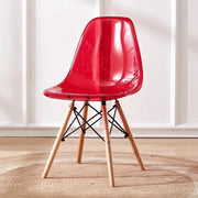 Nordic Glossy Plastic Chair with Wooden Legs | Red