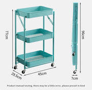 Foldable 3-Tier Metal Storage Organizer Rolling Cart | Pink