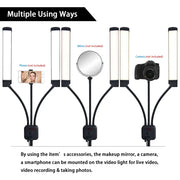 Double Arms Dimmable LED Cosmetic Lamp with Phone Clip & Tripod