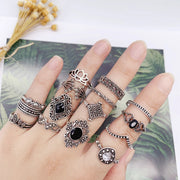 Fashion Jewelry | 15 pieces Bohemian Ring Set | M-354