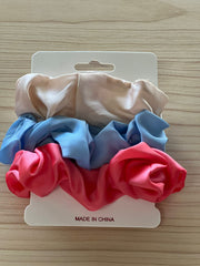 Silk Hair Scrunchies | Tri-Color | 3 pieces | sky blue, cream, pink