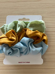 Silk Hair Scrunchies | Tri-Color | 3 pieces | mint green, mustard, sky blue