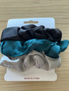 Silk Hair Scrunchies | Tri-Color | 3 pieces | Black, Navy, Pearl Grey