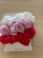 Silk Hair Scrunchies | Tri-Color | 3 pieces | White, Nude Pink, Red