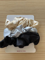 Silk Hair Scrunchies | Tri-Color | 3 pieces | Nude, Pearl Grey, Black