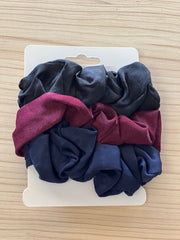 Silk Hair Scrunchies | Tri-Color | 3 pieces | Black, Cranberry, Navy