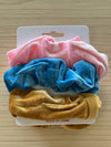 Velvet Hair Scrunchies | Tri-Color | 3 pieces | Baby Pink, Sky blue, Mustard