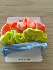 Velvet Hair Scrunchies | Tri-Color | 3 pieces | Neon Peach, Neon Yellow, Blue