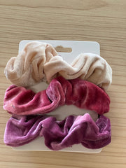 Velvet Hair Scrunchies | Tri-Color | 3 pieces | Nude, Raspberry, Bubblegum