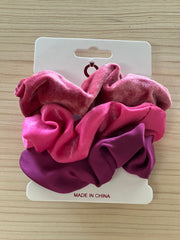 Velvet & Silk Hair Scrunchies | Tri-Color | 3 pieces | Raspberry, pink, Fuchsia