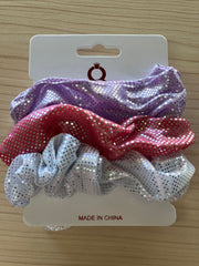 Sequin Silk Hair Scrunchies | Tri-Color | 3 pieces | Purple, Pink, Dusty Blue
