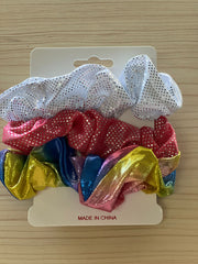 Sequin Silk Hair Scrunchies | Tri-Color | 3 pieces | Dusty Blue, Pink, Rainbow