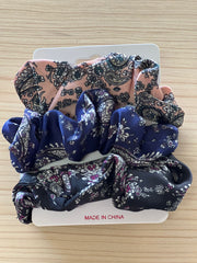 Silk Hair Scrunchies | Tri-Color | 3 pieces | Peach, Navy, Dark Blue