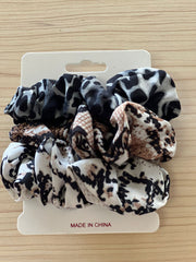 Silk Hair Scrunchies | Tri-Color | 3 pieces | Grey, Brown, White