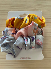 Silk Hair Scrunchies | Tri-Color | 3 pieces | Yellow, Peach, Grey