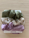 Silk Hair Scrunchies | Tri-Color | 3 pieces | Green, Nude, Mauve