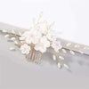Fashion Jewelry - Hair Comb Special Occasion Faux Pearl with White Flowers - Gold