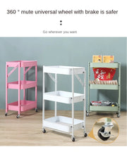 Foldable 3-Tier Metal Storage Organizer Rolling Cart | Pink