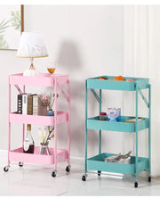 Foldable 3-Tier Metal Storage Organizer Rolling Cart | Pink