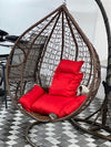 Pear-Shaped Hanging Rattan Swing Chair with Cushion | Brown with Red Cushion