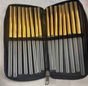 16 Pcs Nail Art Brush Set with Case | Clear & Gold