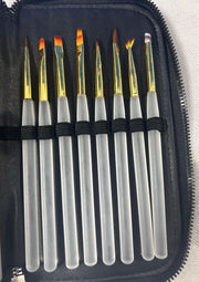 16 Pcs Nail Art Brush Set with Case | Clear & Gold