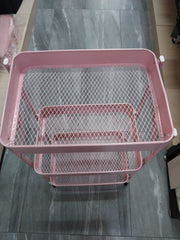 Foldable 3-Tier Metal Storage Organizer Rolling Cart | Pink