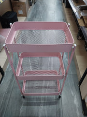 Foldable 3-Tier Metal Storage Organizer Rolling Cart | Pink