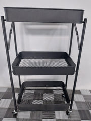 Foldable 3-Tier Metal Storage Organizer Rolling Cart | Black