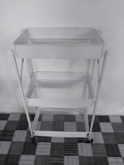 Foldable 3-Tier Metal Storage Organizer Rolling Cart | White