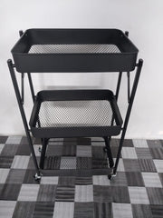 Foldable 3-Tier Metal Storage Organizer Rolling Cart | Black