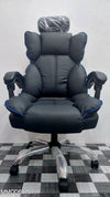Black/Blue Ergonomic Recliner Chair with Retractable Footrest & Adjustable Headrest