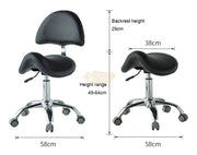 Adjustable Hydraulic Saddle Shape Stool with back support on wheels | Black Stool
