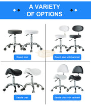 Adjustable Hydraulic Saddle Shape Stool with back support on wheels | White Stool