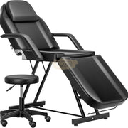 Adjustable Massage Bed/Chair with Stool | Black Facial Chair