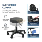 Adjustable Massage Bed/Chair with Stool | Black Facial Chair