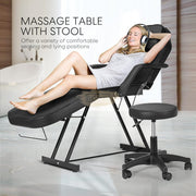 Adjustable Massage Bed/Chair with Stool | Black Facial Chair
