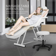 Adjustable Massage Bed/Chair with Stool | White Facial Chair