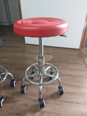 Adjustable Stool on wheels with footrest - Round - Red